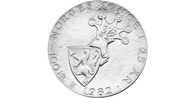 Norges Konge i 25 år - 100 kroner sølv - utgitt 1982 